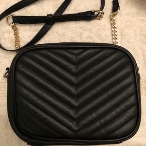 Black Chevron faux leather crossbody bag